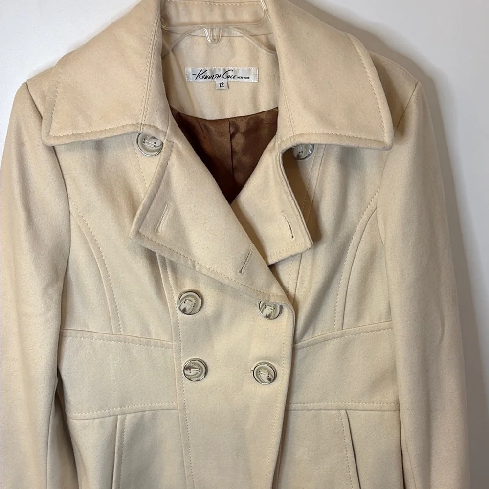 LAST CALL! Calvin Klein Cream Wool Peacoat with Tailored Silhouette - Picture 4 of 14